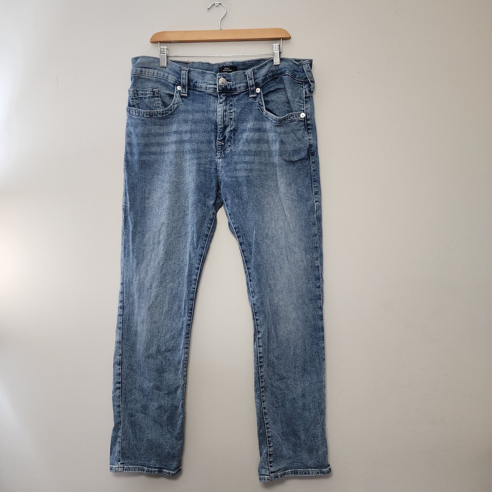 True Religion Ricky Relaxed Straight Mens 36x32 Blue Light Wash No Flap Denim
